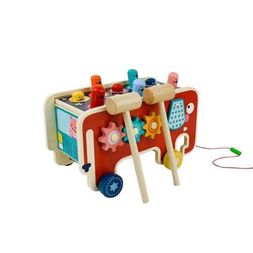 Wooden Whack-A-Mole Game, Colorful Elephant Car Shape
